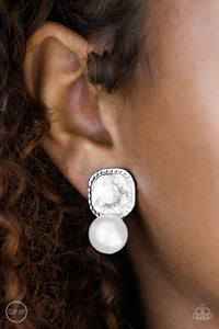 Gatsby Gleam - White Clip-On Earrings